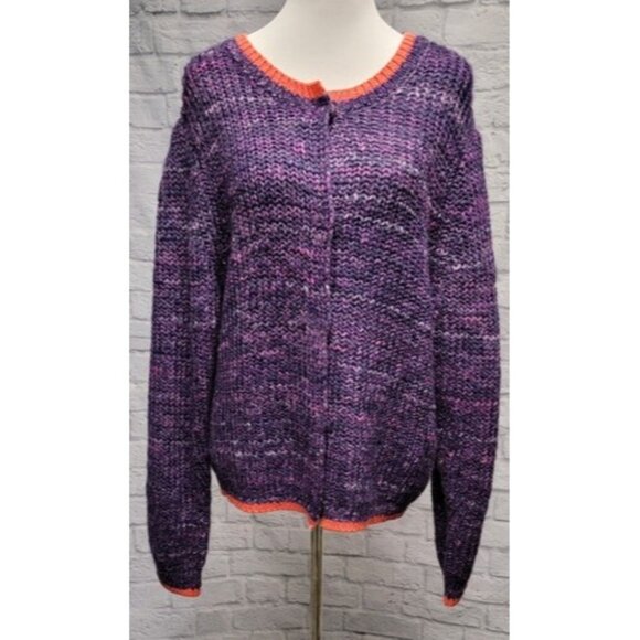 NWT FREE PEOPLE XL WALK ON BY PURPLE ORANGE SNAP YARN BOXY CARDIGAN SWEATER TOP - Picture 7 of 12
